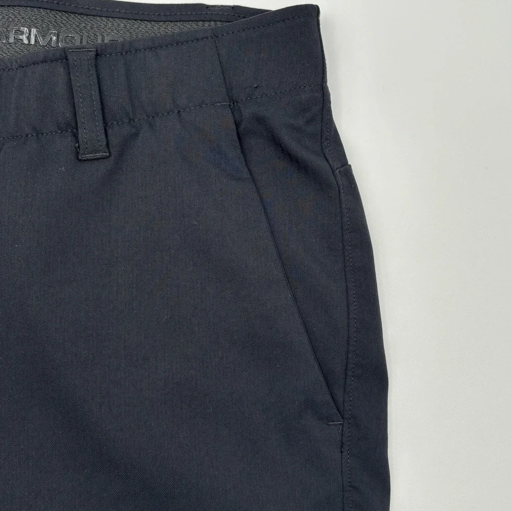 Under Armour HeatGear Golf Shorts Men 36 Black Herringbone Flat Front $65 MSRP
